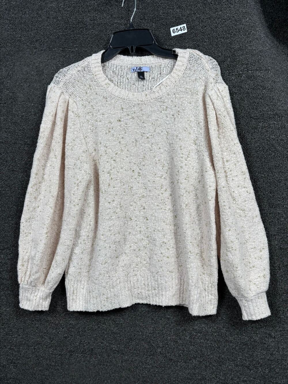 Vylette Knit Sweater Womens Size XL Ivory Metallic Gold Crew Neck Long Sleeves